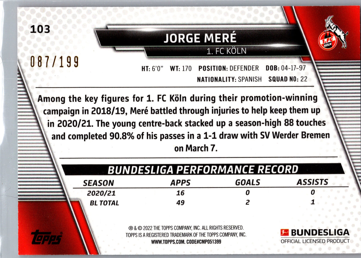 2022 Topps Bundesliga Jorge Meré #103 Foil /199