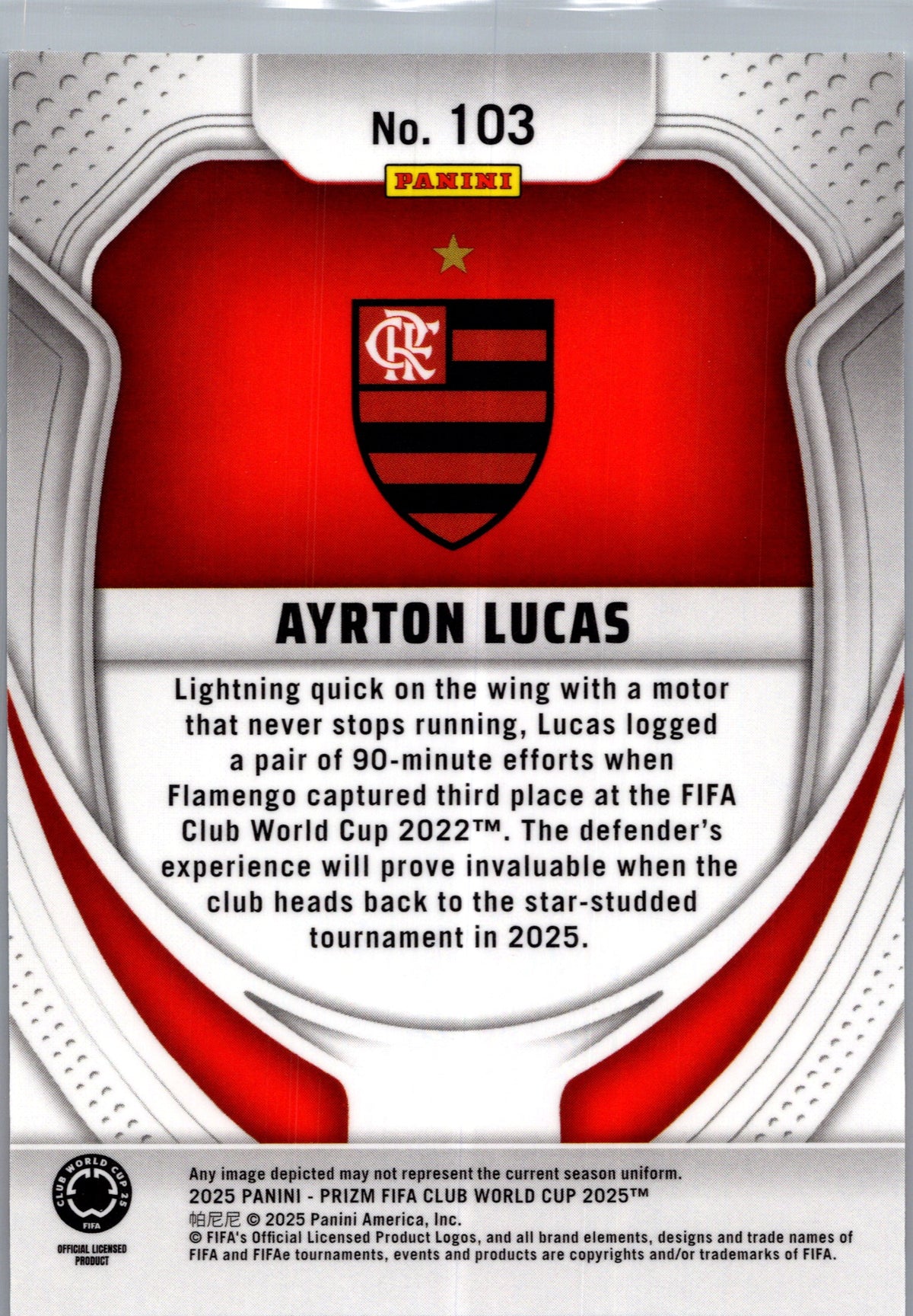 2025 Panini Prizm FIFA Club World Cup Ayrton Lucas #103 RC