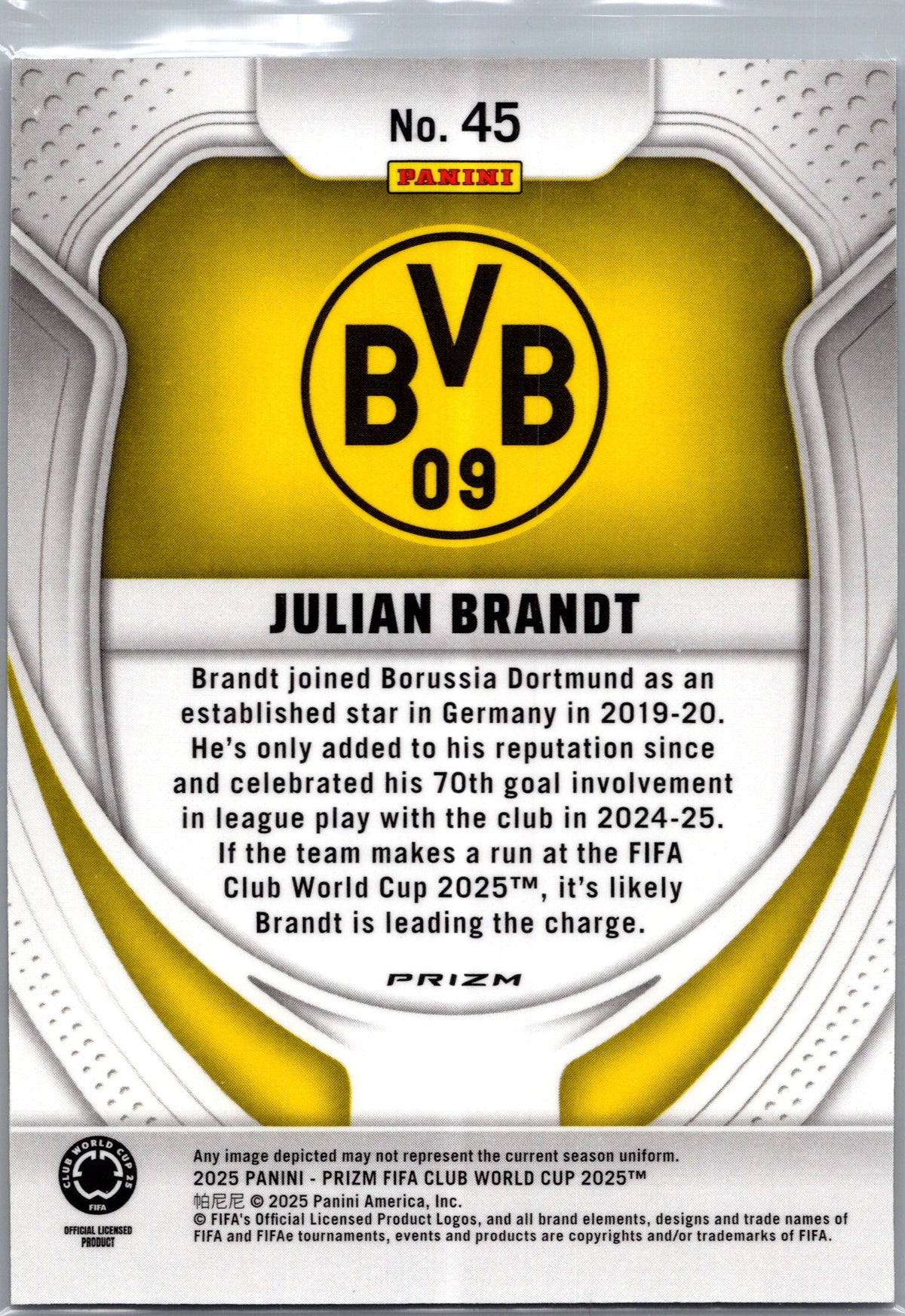 2025 Panini Prizm FIFA Club World Cup Julian Brandt #45 Seismic