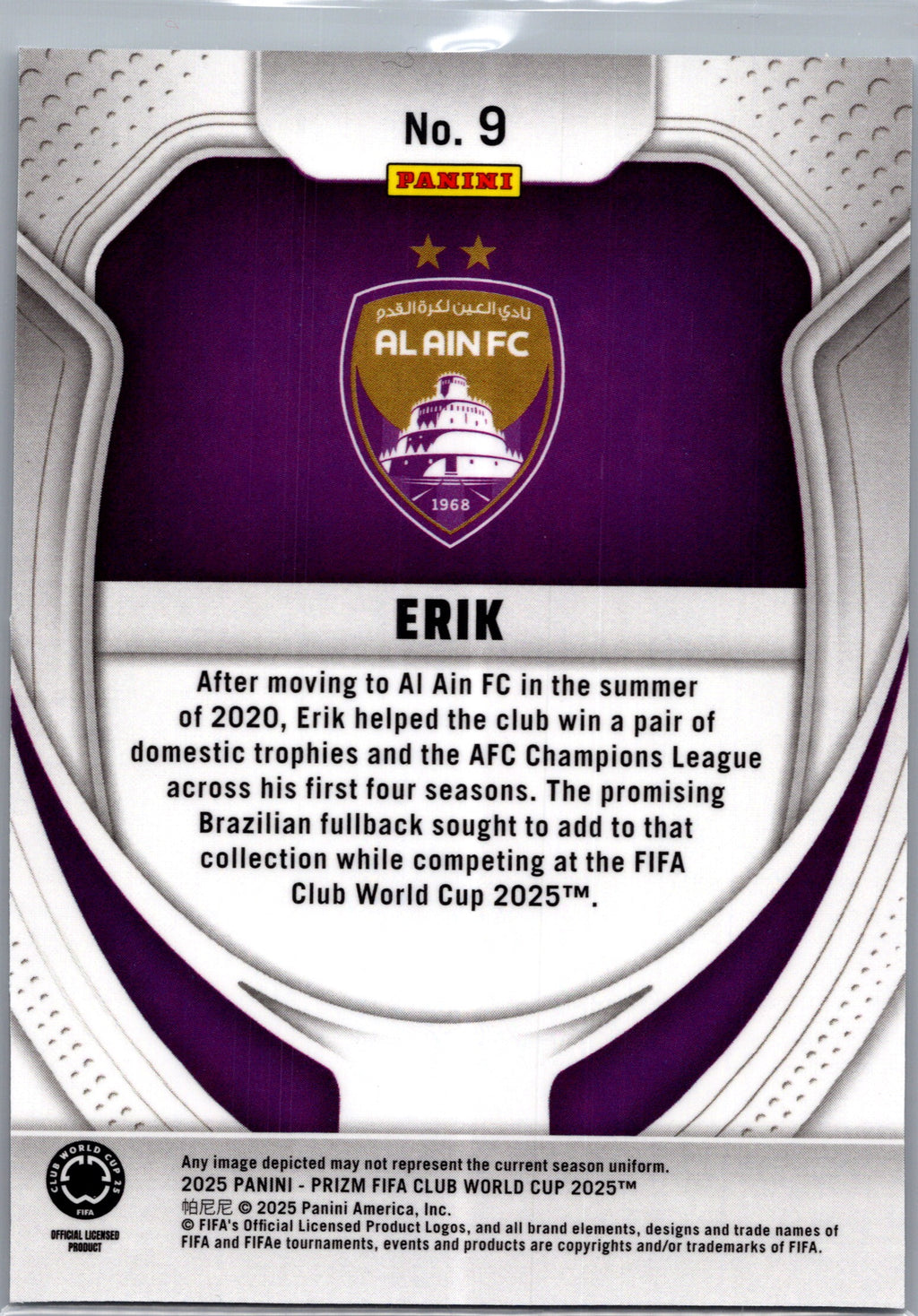 2025 Panini Prizm FIFA Club World Cup Erik #9 Purple RC