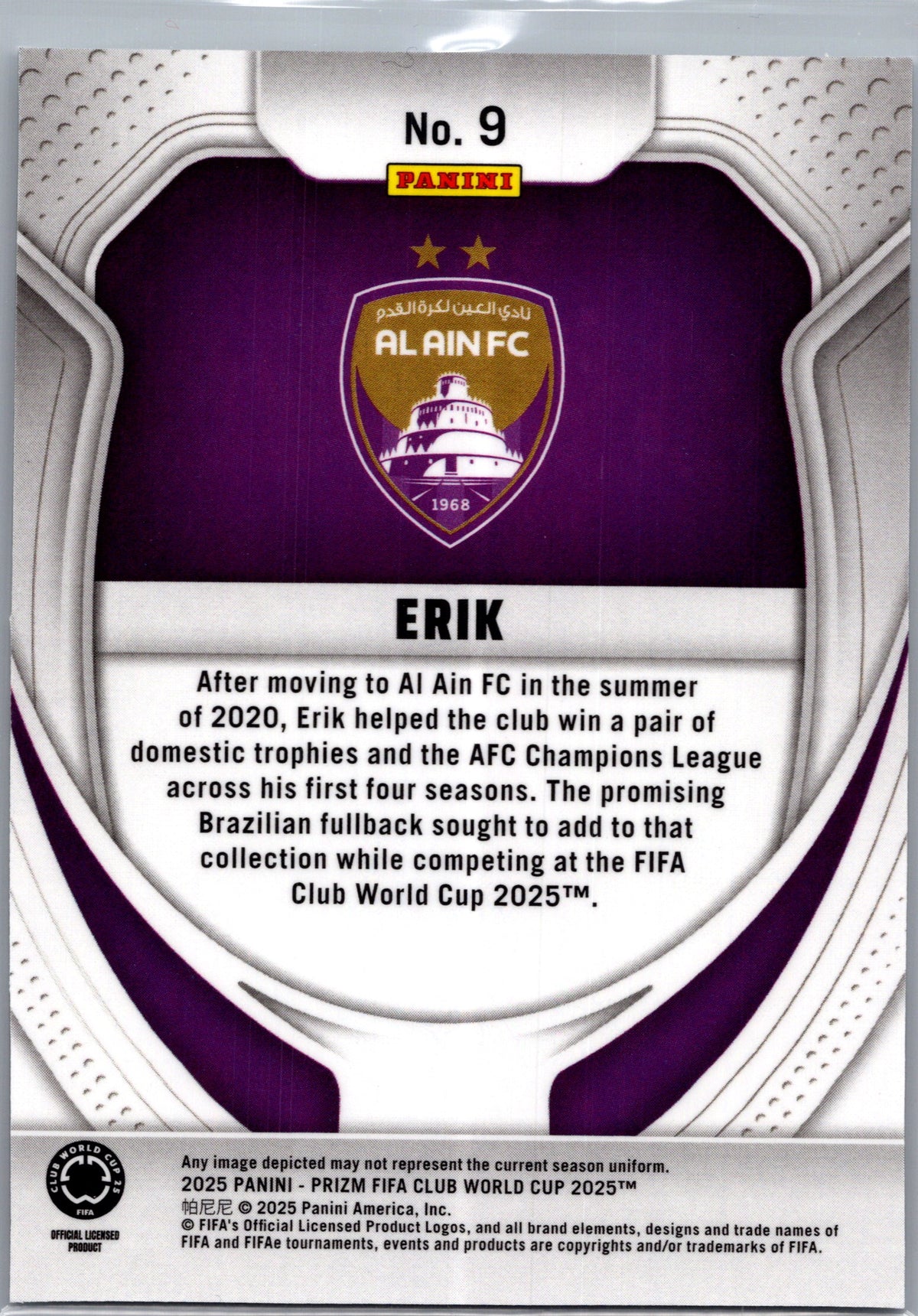2025 Panini Prizm FIFA Club World Cup Erik #9 Purple RC