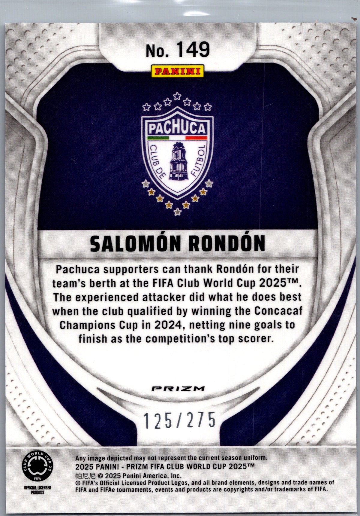 2025 Panini Prizm FIFA Club World Cup Salomón Rondón #149 Blue Seismic /275