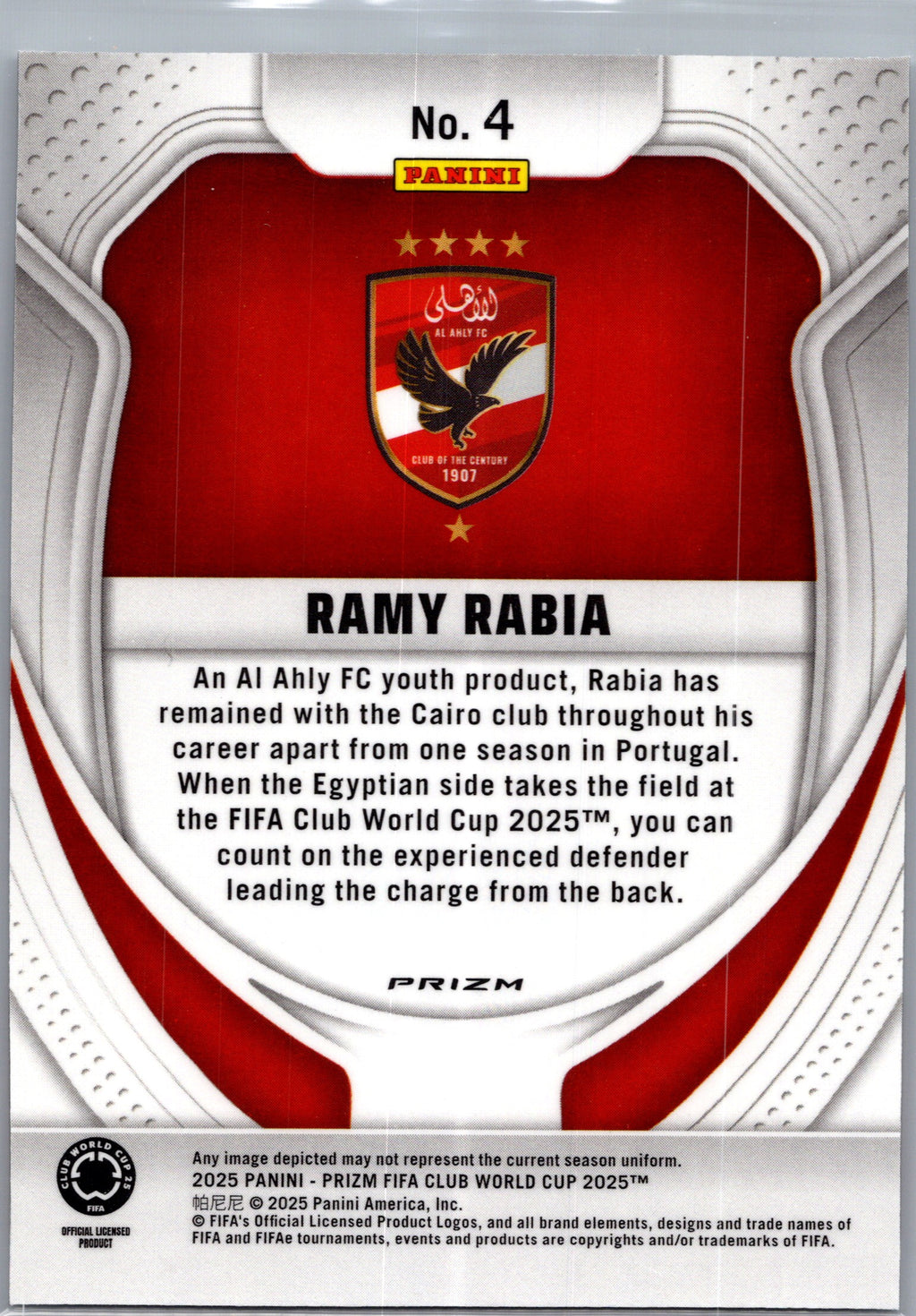 2025 Panini Prizm FIFA Club World Cup Ramy Rabia #4 Seismic RC