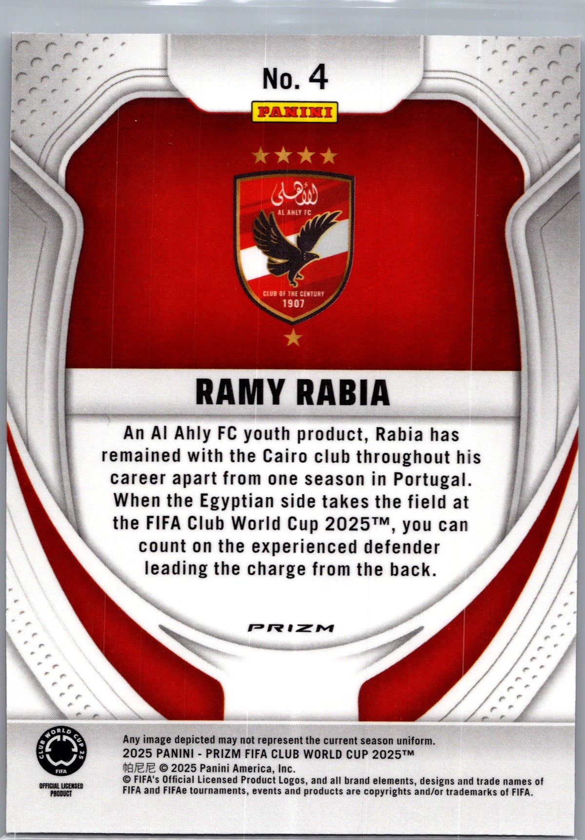 2025 Panini Prizm FIFA Club World Cup Ramy Rabia #4 Seismic RC