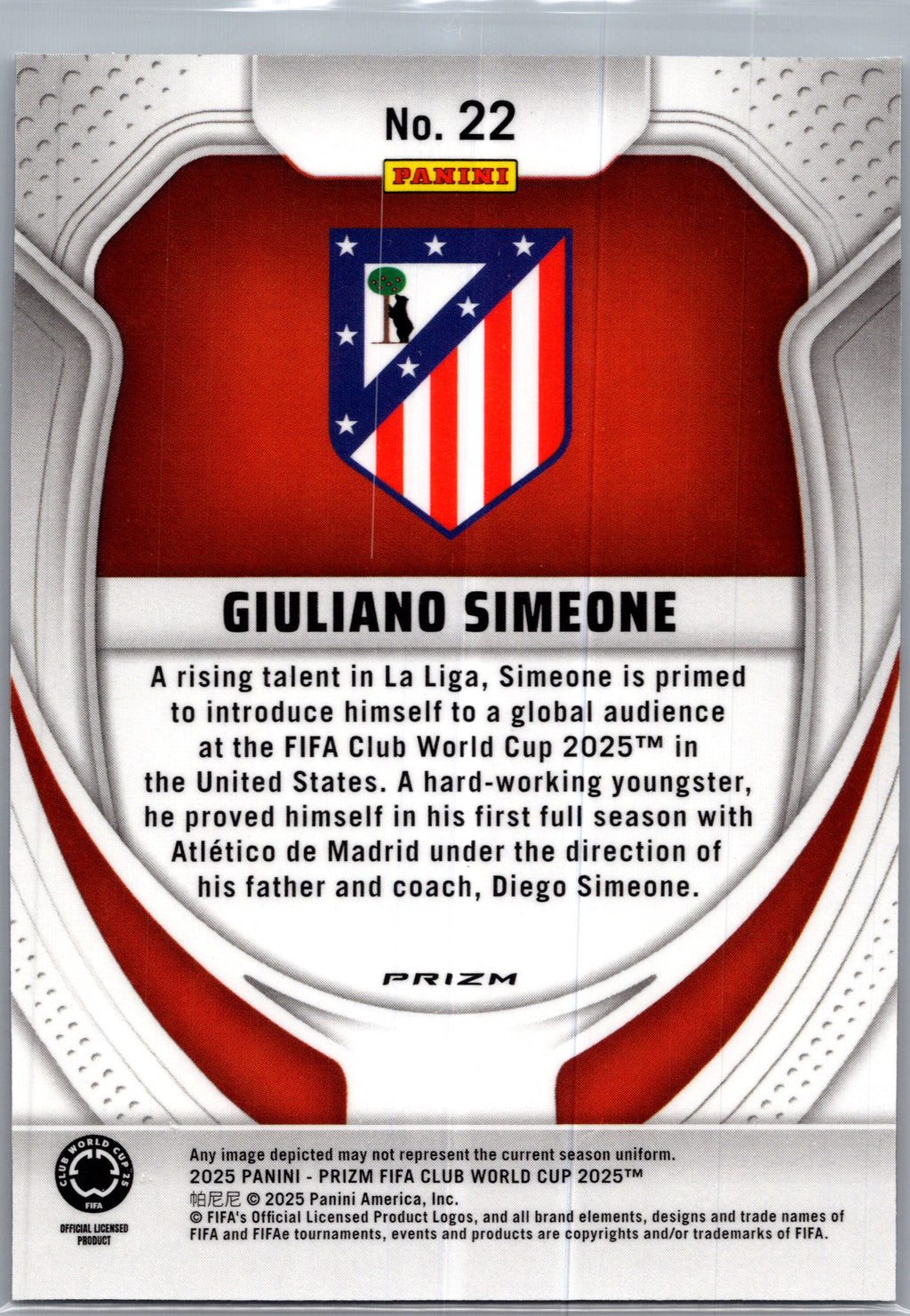 2025 Panini Prizm FIFA Club World Cup Giuliano Simeone #22 Seismic RC