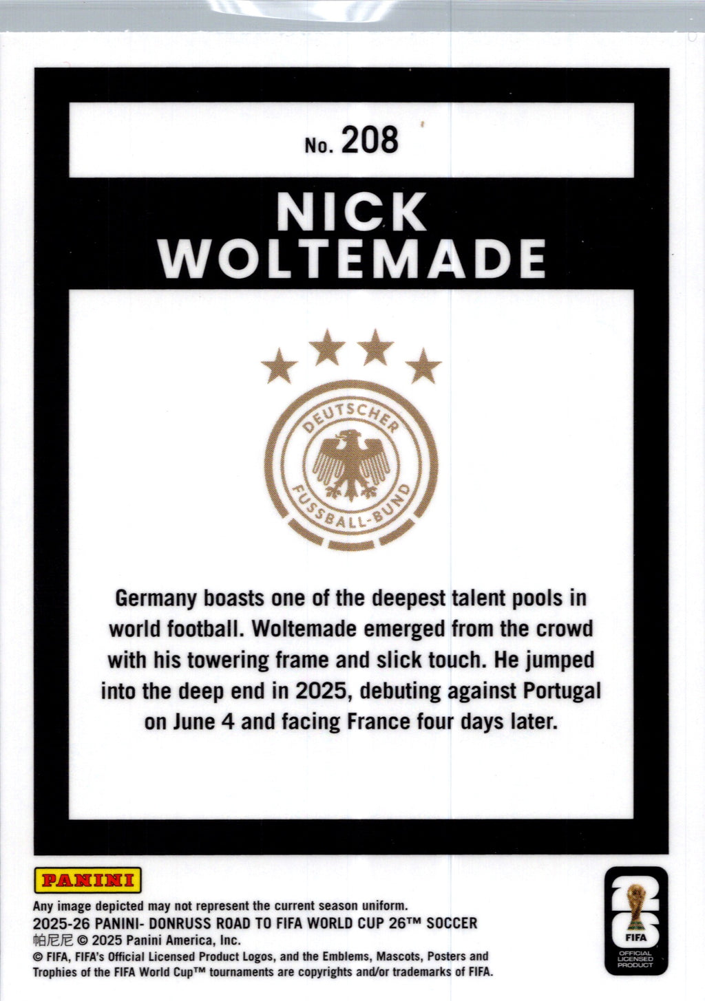 2025 Panini Donruss Optic Road to FIFA World Cup Nick Woltemade #208