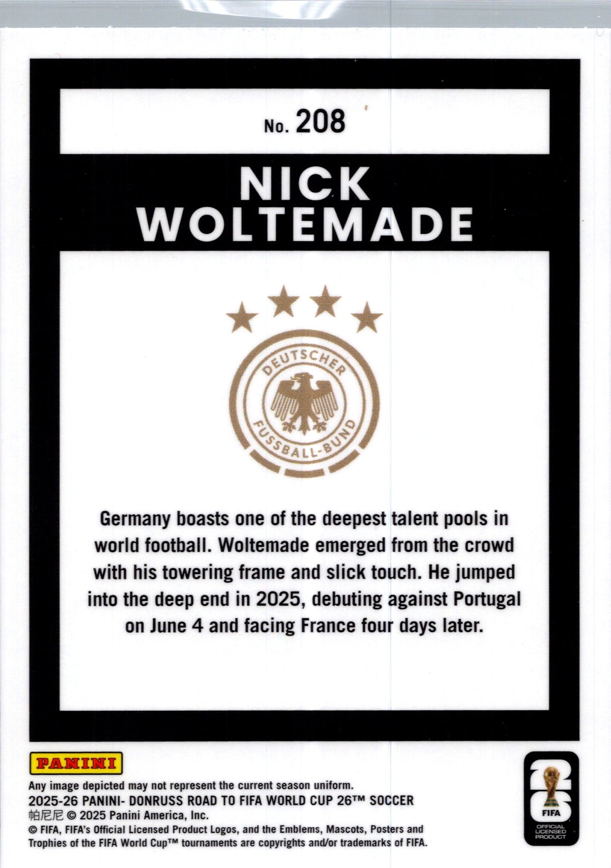 2025 Panini Donruss Optic Road to FIFA World Cup Nick Woltemade #208