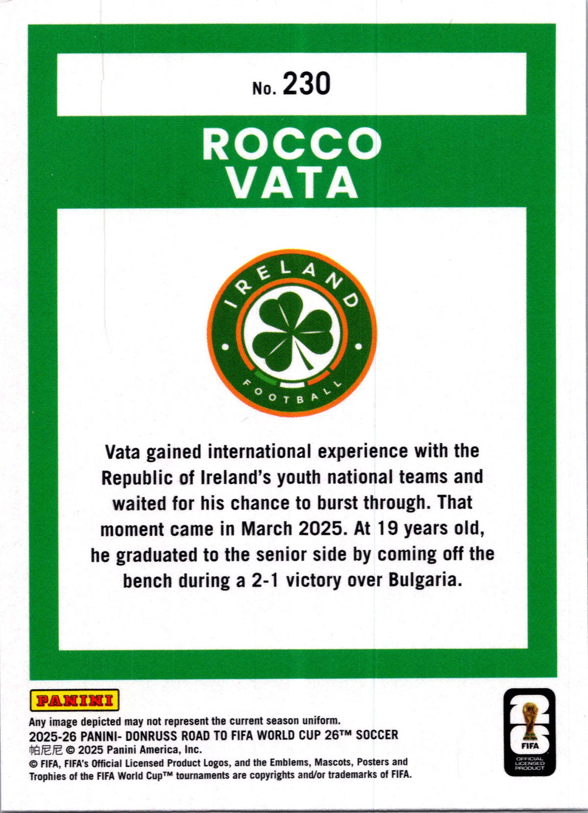 2025 Panini Donruss Road to FIFA World Cup Rocco Vata #230 Bronze
