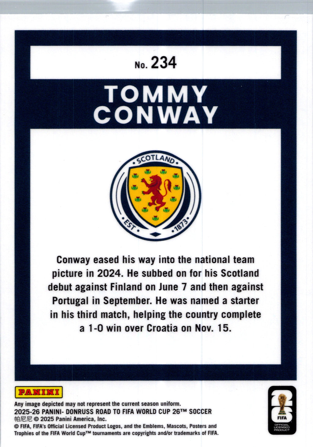 2025 Panini Donruss Optic Road to FIFA World Cup 26 Tommy Conway #234