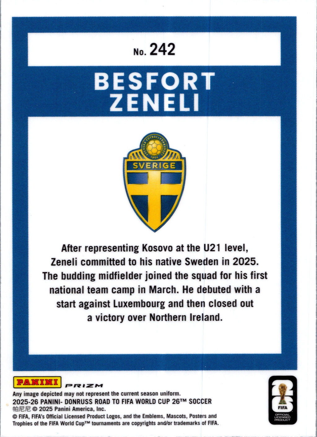 2025 Panini Donruss Optic Road to FIFA World Cup Besfort Zeneli #242 Silver