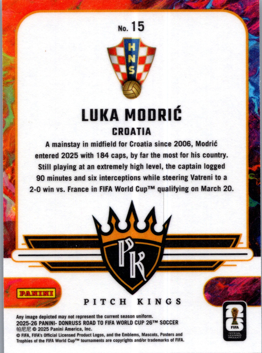 2025 Panini Donruss Road to FIFA World Cup Pitch Kings Luka Modrić #15
