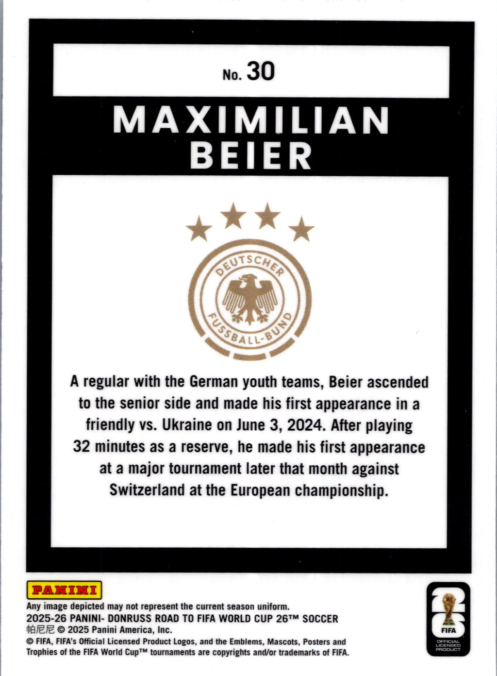 2025 Panini Donruss Optic Road to FIFA World Cup 2026 Maximilian Beier #30