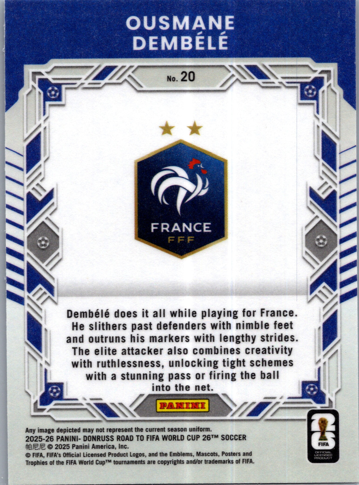 2025 Panini Donruss Road to FIFA World Cup Elite Series Ousmane Dembélé #20