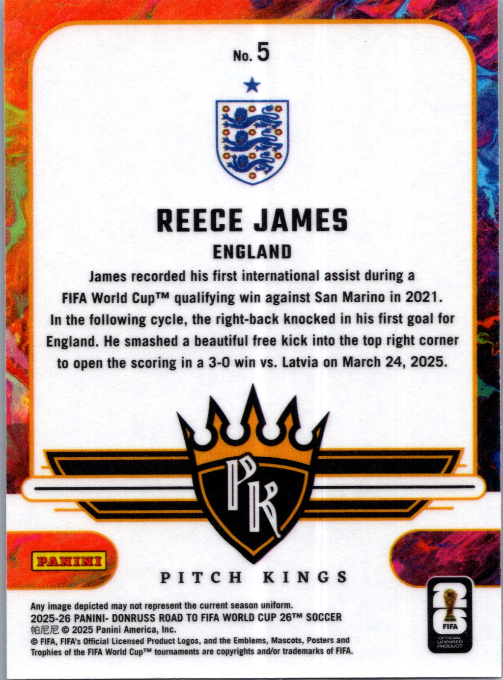 2025 Panini Donruss Road to FIFA World Cup Pitch Kings Reece James #5