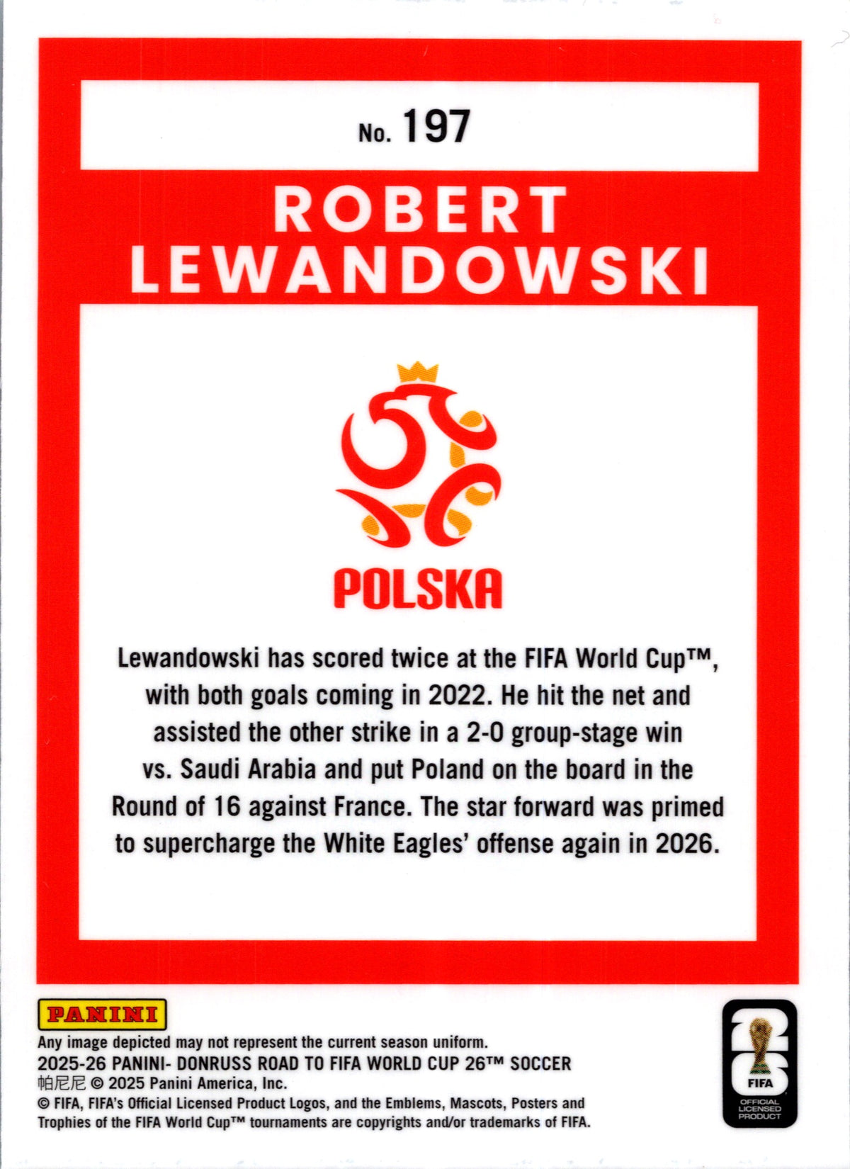 2025 Panini Donruss Optic Road to FIFA World Cup 2026 Robert Lewandowski #197