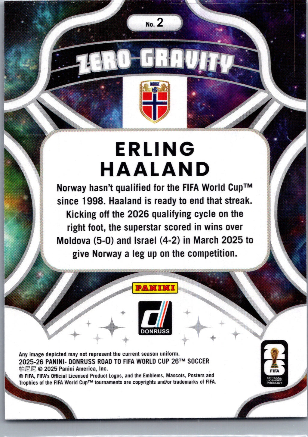 2025 Donruss Road to FIFA World Cup Zero Gravity Erling Haaland #2 Bronze Foil