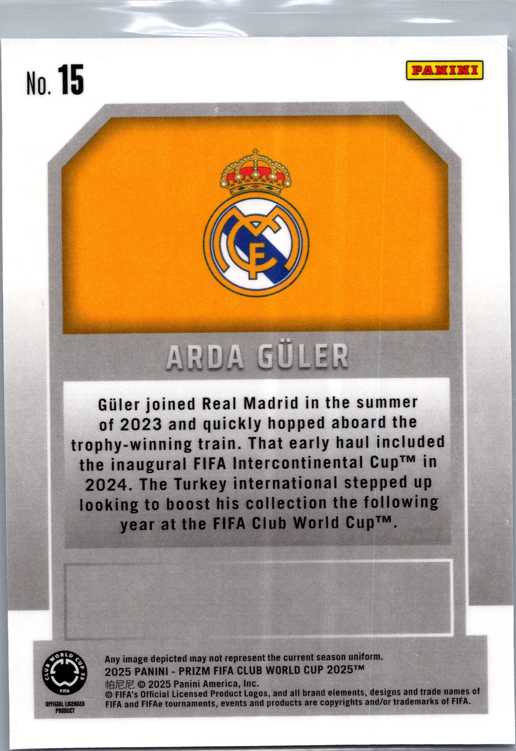 2025 Panini Prizm FIFA Club World Cup New Era Arda Güler #15