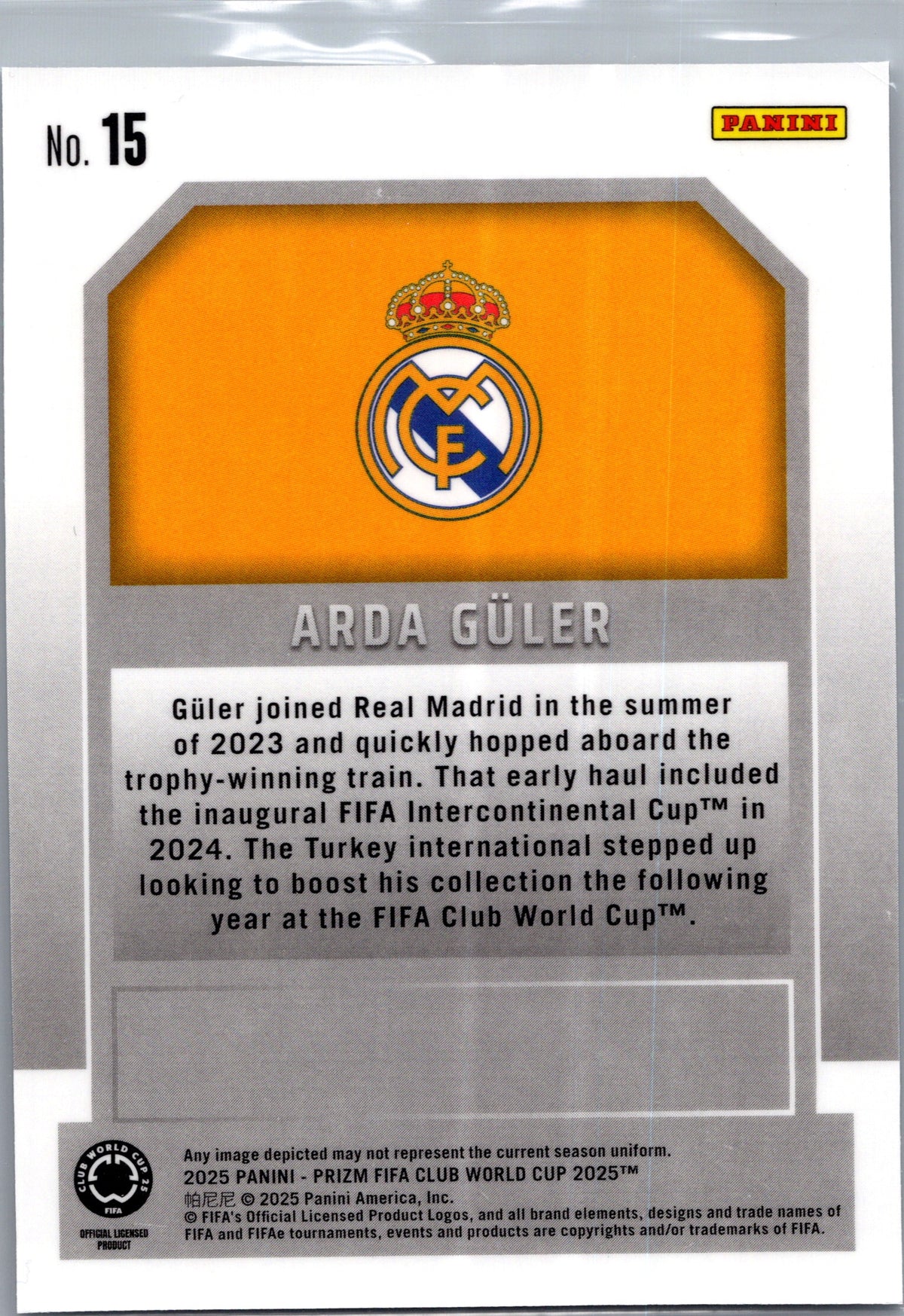 2025 Panini Prizm FIFA Club World Cup New Era Arda Güler #15