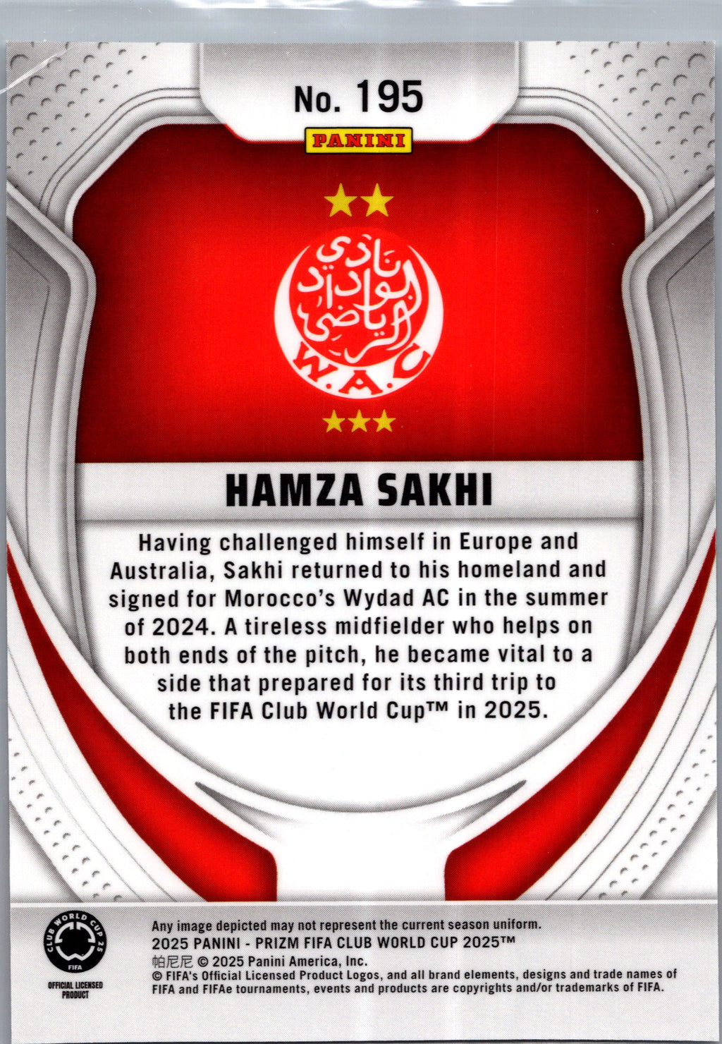 2025 Panini Prizm FIFA Club World Cup Hamza Sakhi #195 RC