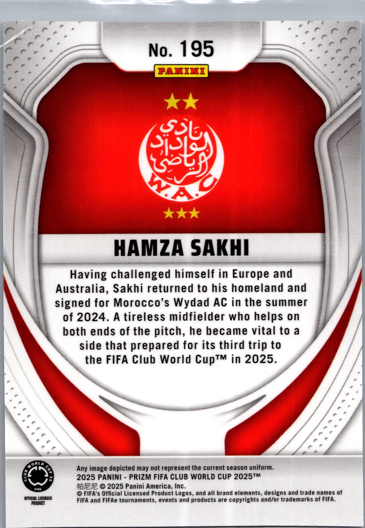 2025 Panini Prizm FIFA Club World Cup Hamza Sakhi #195 RC