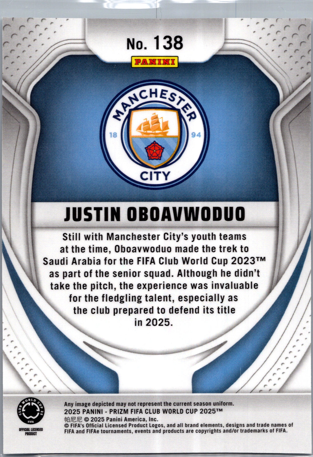 2025 Panini Prizm FIFA Club World Cup Justin Oboavwoduo #138 RC