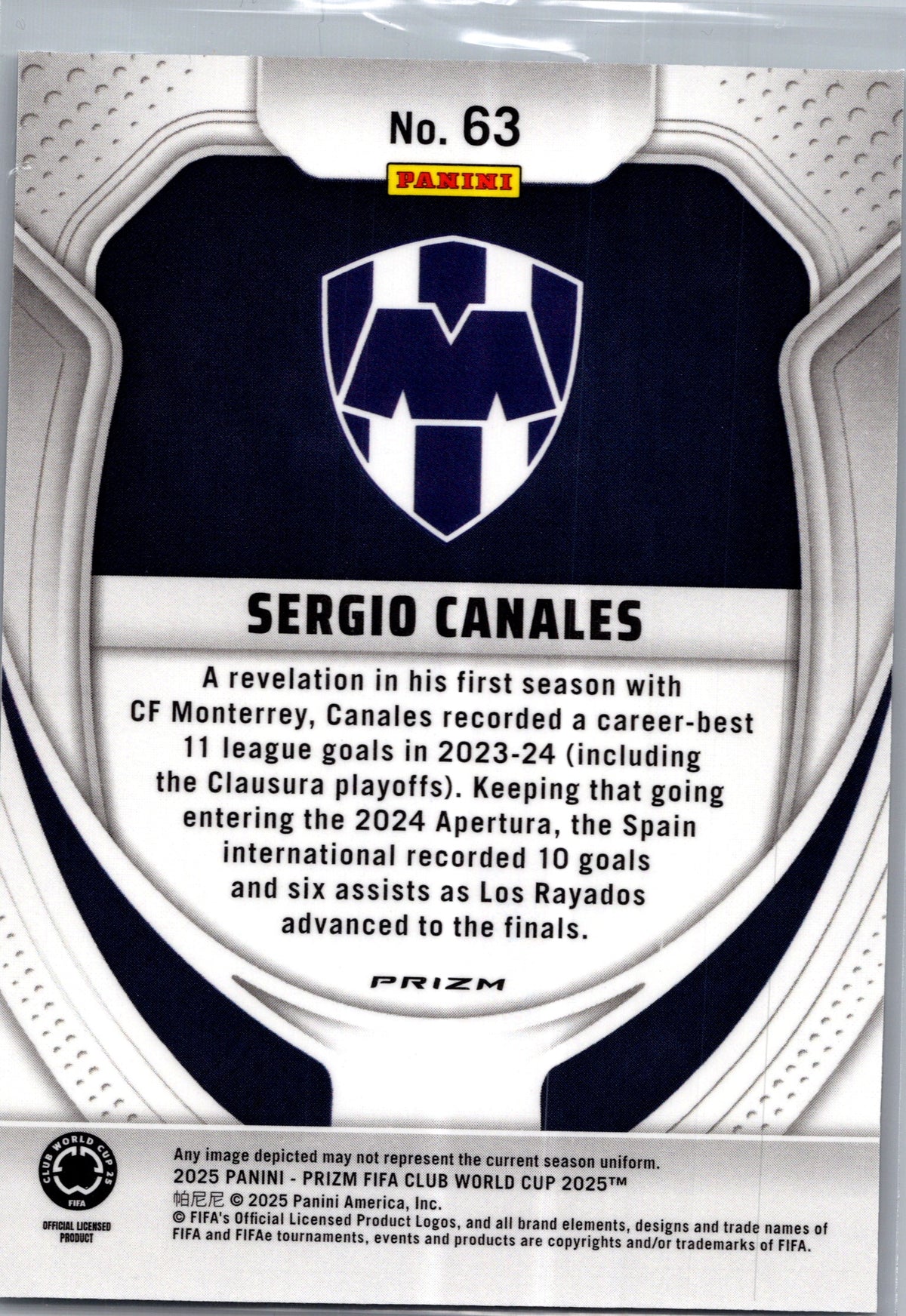 2025 Panini Prizm FIFA Club World Cup Sergio Canales #63 Seismic