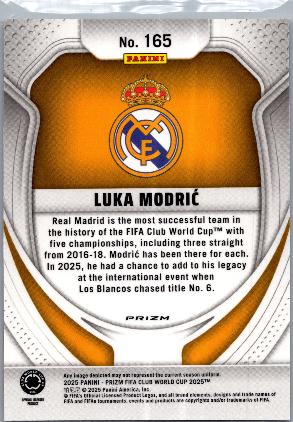 2025 Panini Prizm FIFA Club World Cup Luka Modrić #165 Seismic