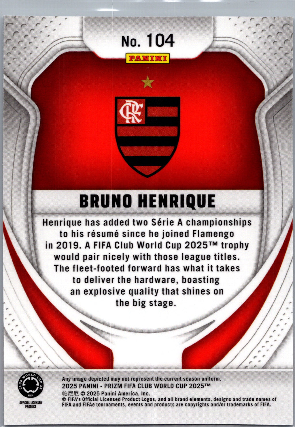 2025 Panini Prizm FIFA Club World Cup Bruno Henrique #104 RC