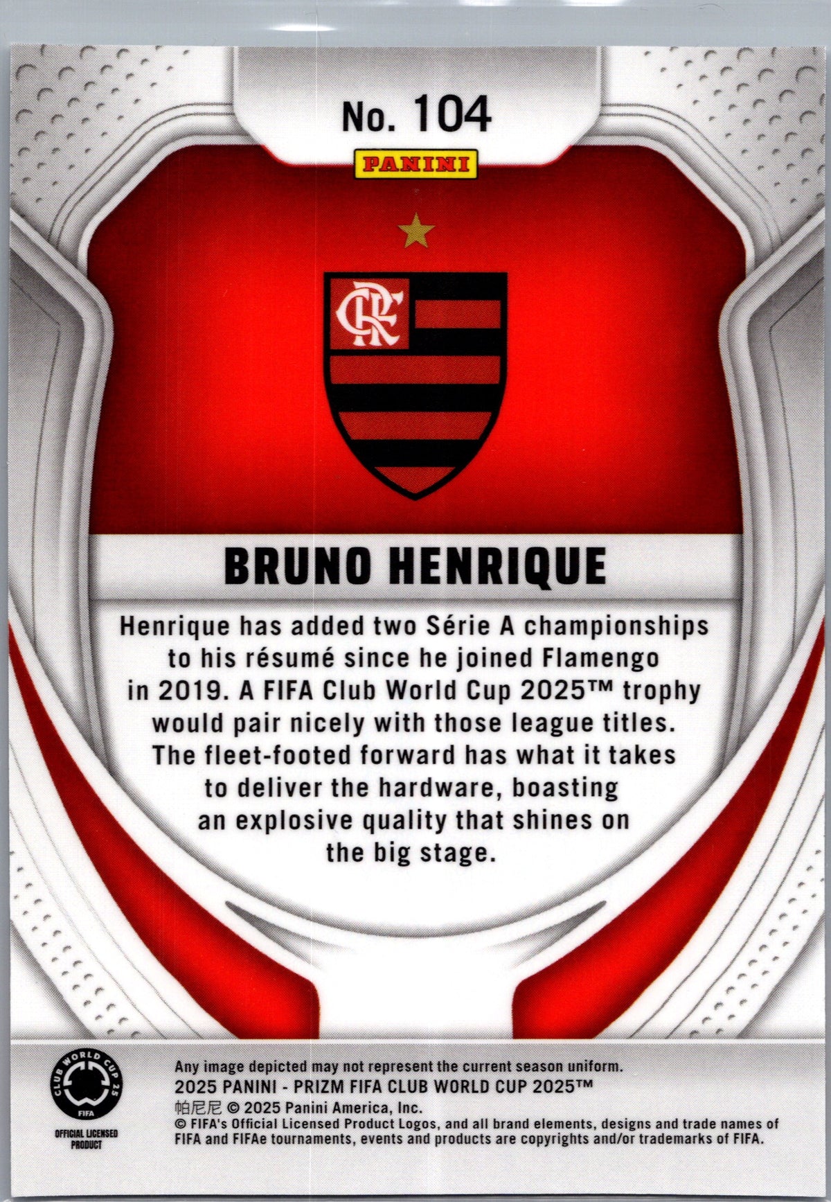 2025 Panini Prizm FIFA Club World Cup Bruno Henrique #104 RC