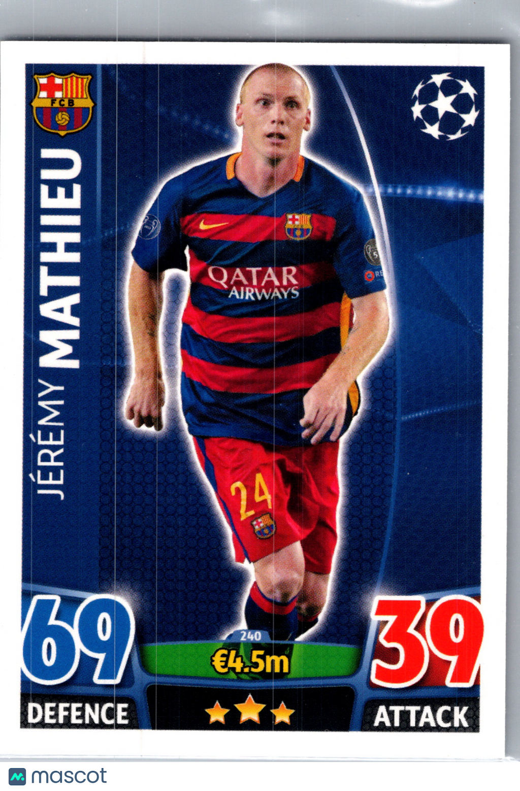 2015 Topps Match Attax UEFA Champions League Jérémy Mathieu #240