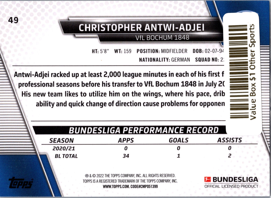 2022 Topps Bundesliga Christopher Antwi-Adjei #49