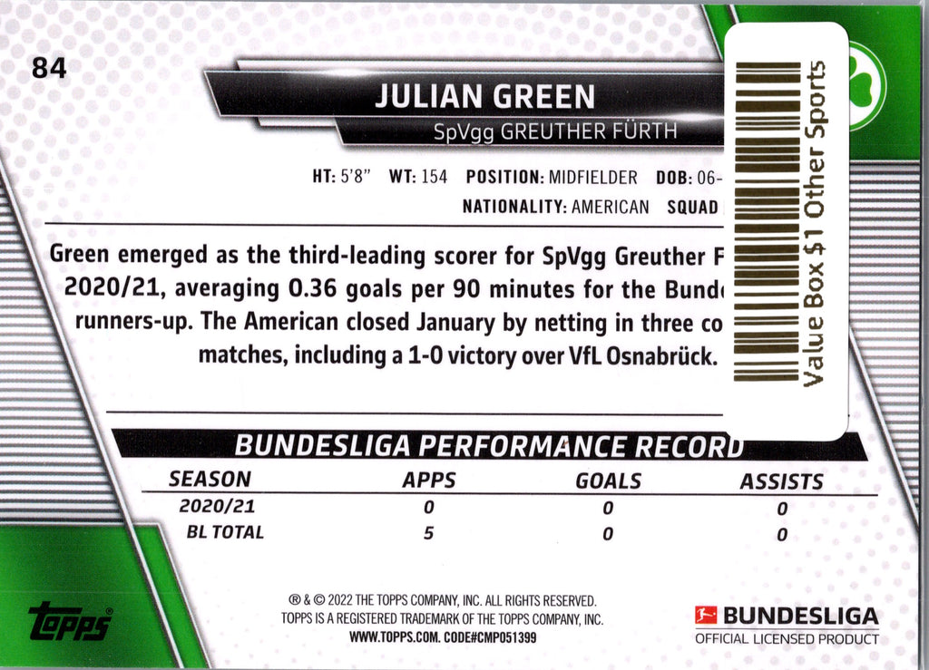 2022 Topps Bundesliga Julian Green #84
