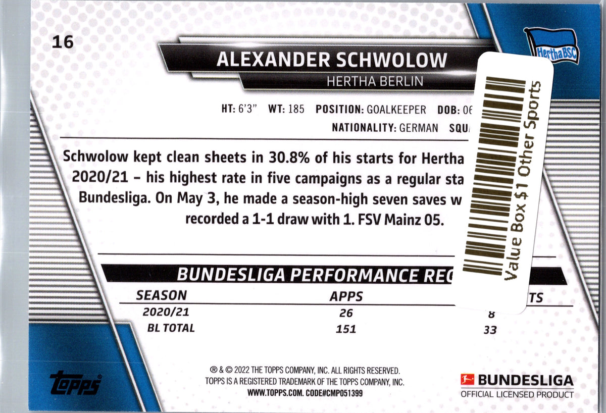 2022 Topps Bundesliga Alexander Schwolow #16