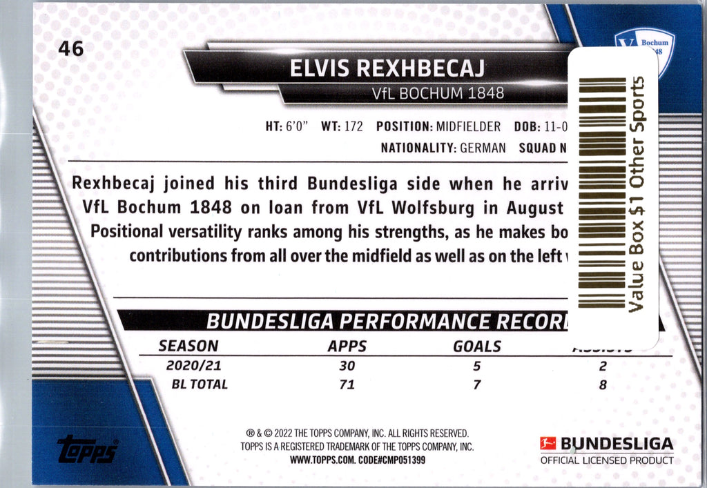2022 Topps Bundesliga Elvis Rexhbecaj #46