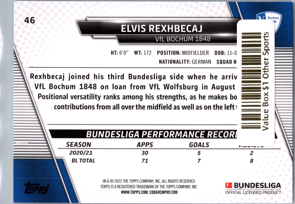 2022 Topps Bundesliga Elvis Rexhbecaj #46