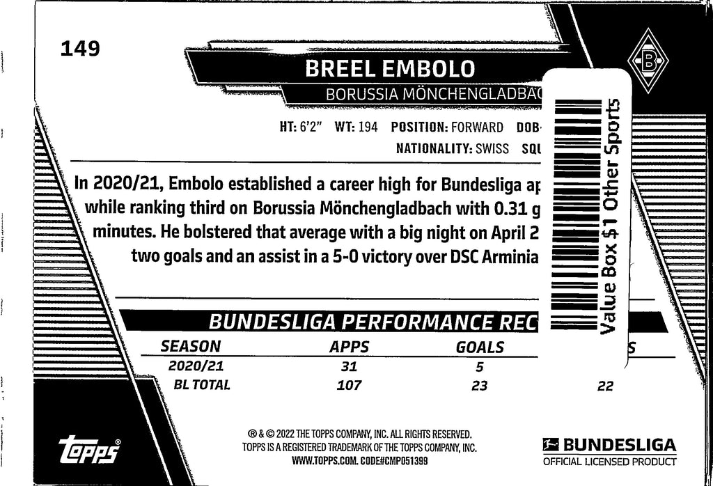 2022 Topps Bundesliga Breel Embolo #149