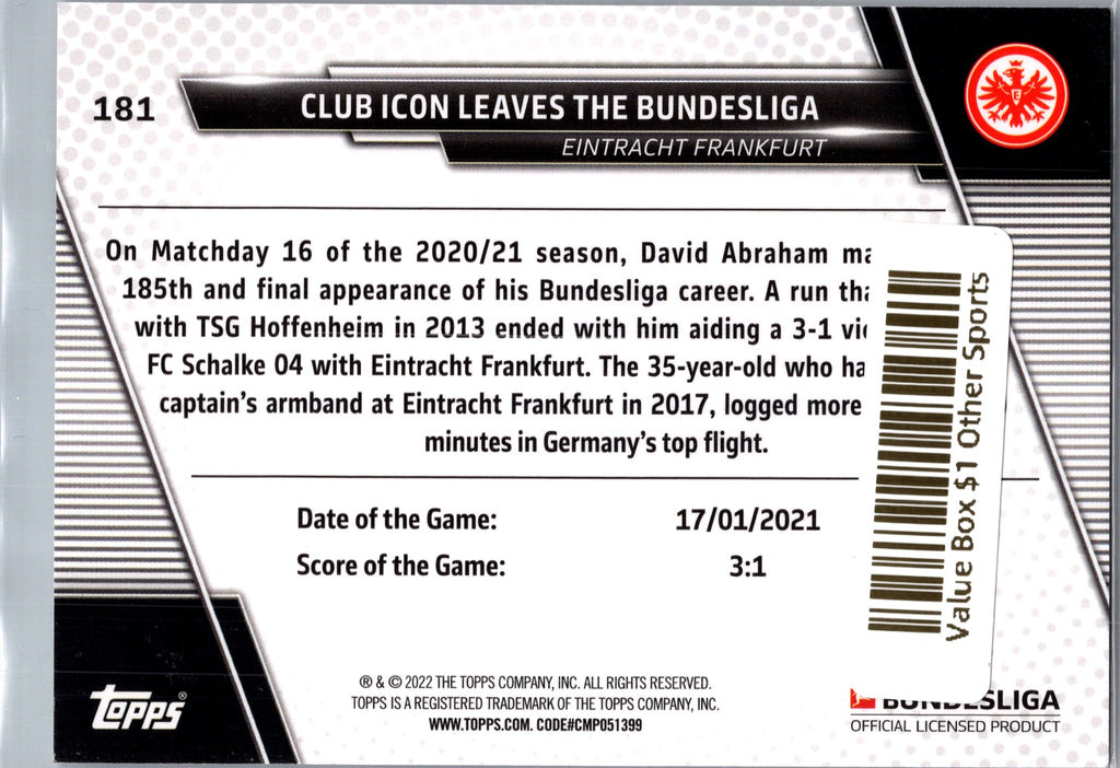 2022 Topps Bundesliga David Abraham #181