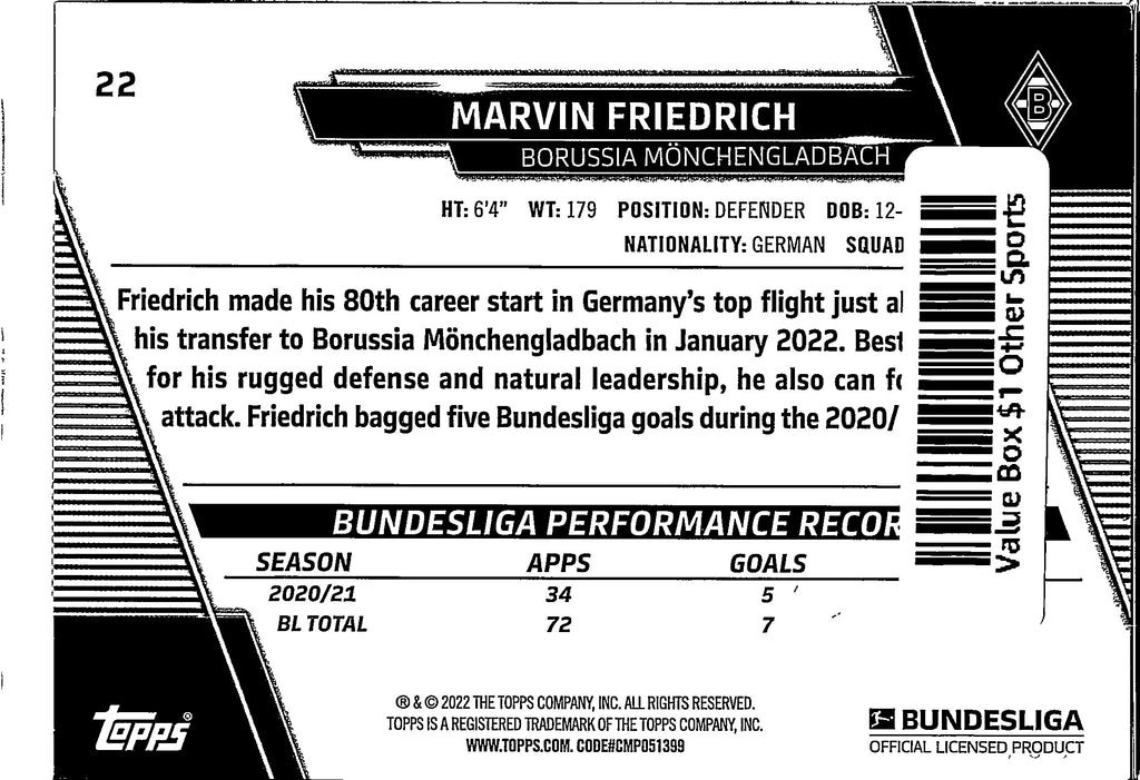 2022 Topps Bundesliga Marvin Friedrich #22