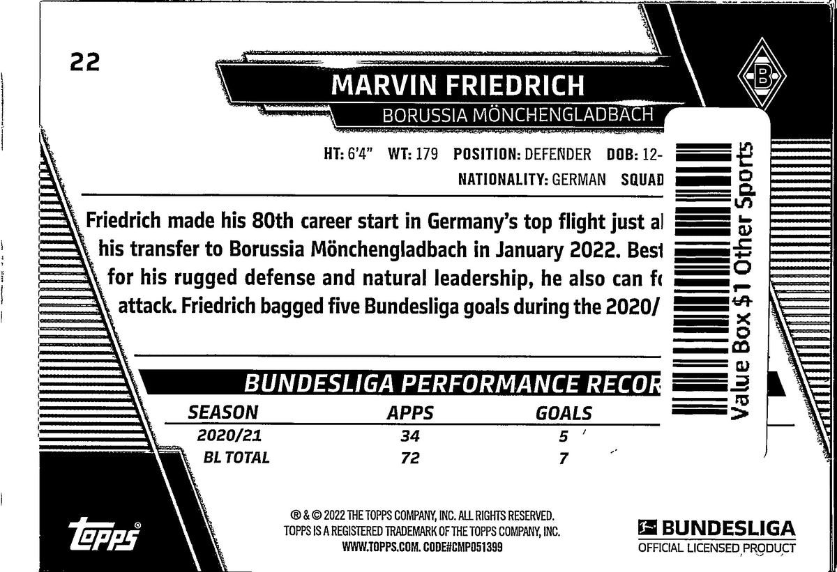 2022 Topps Bundesliga Marvin Friedrich #22