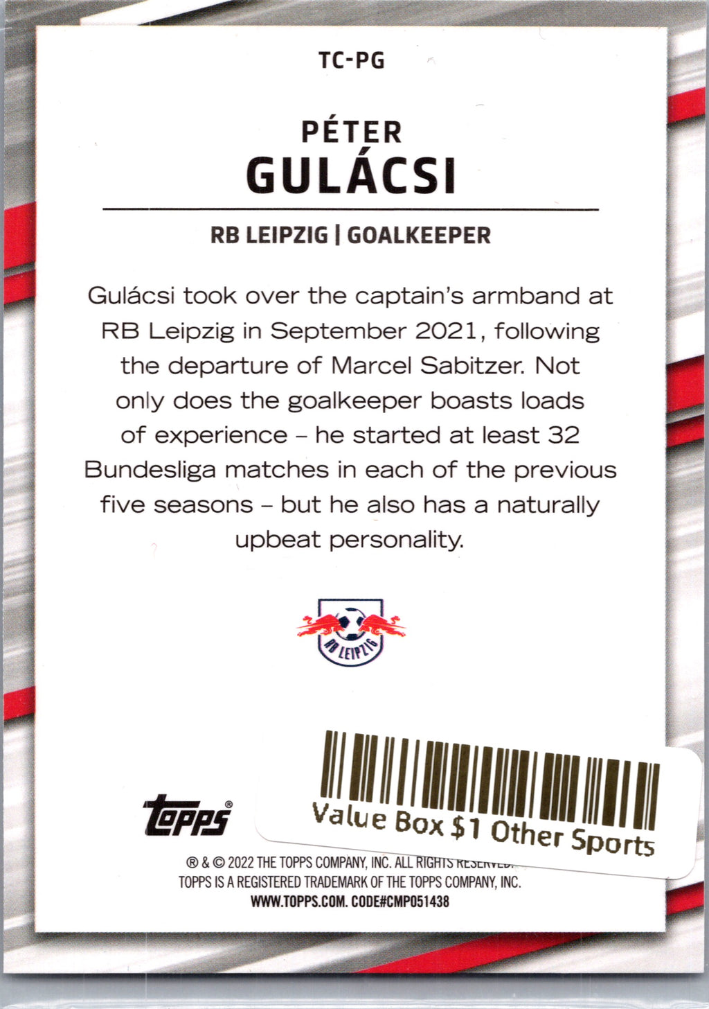 2022 Topps Bundesliga Péter Gulácsi #TC-PG
