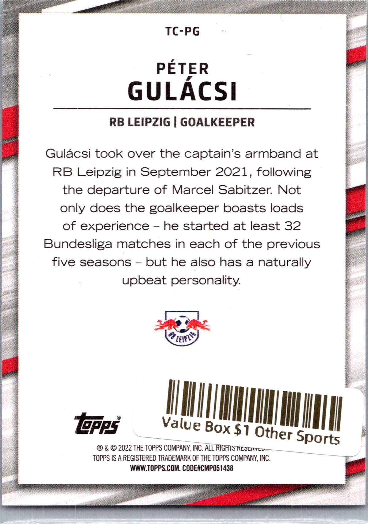 2022 Topps Bundesliga Péter Gulácsi #TC-PG