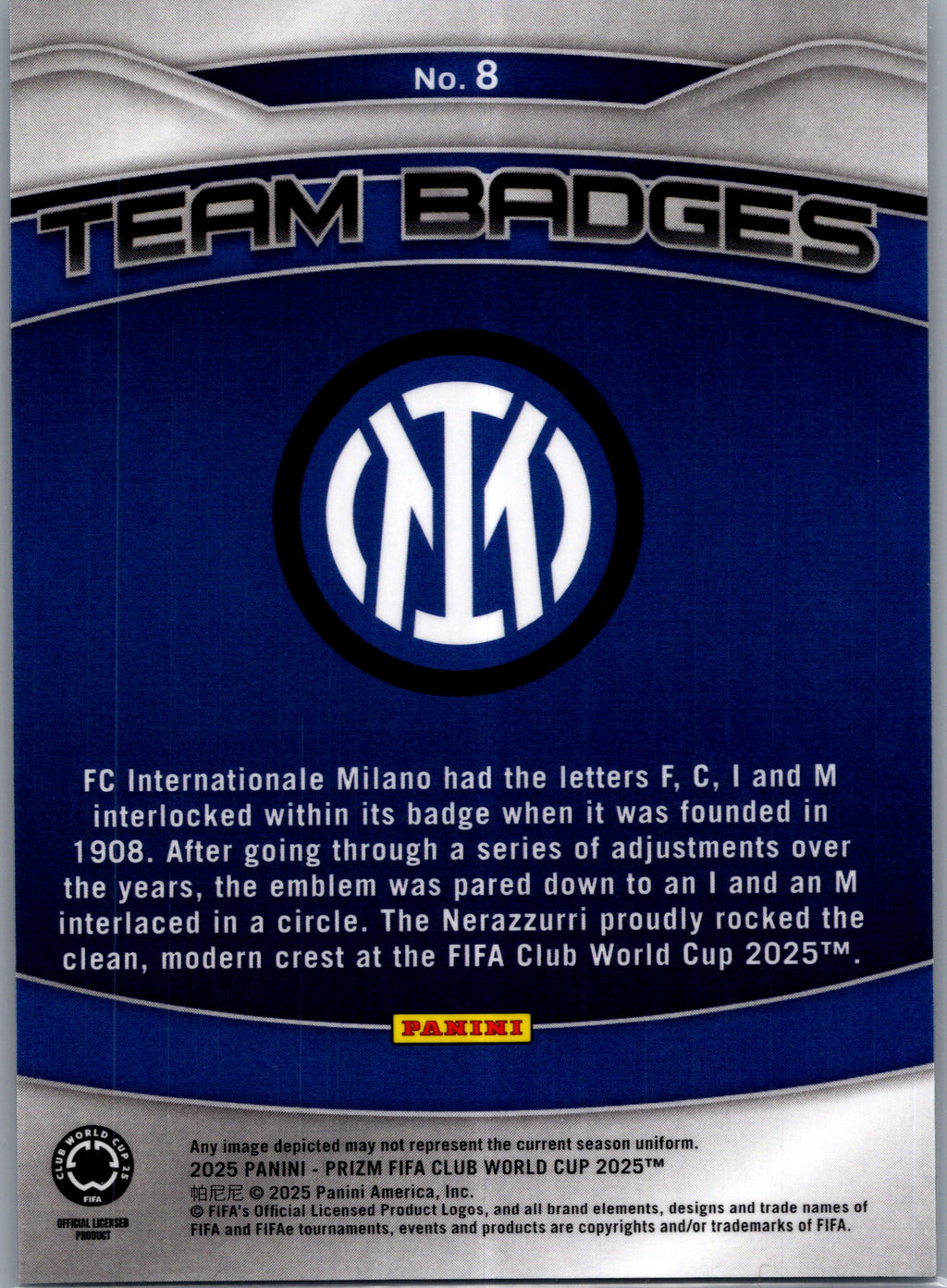 2025 Panini Prizm FIFA Club World Cup Team Badges FC Internazionale Milano #8