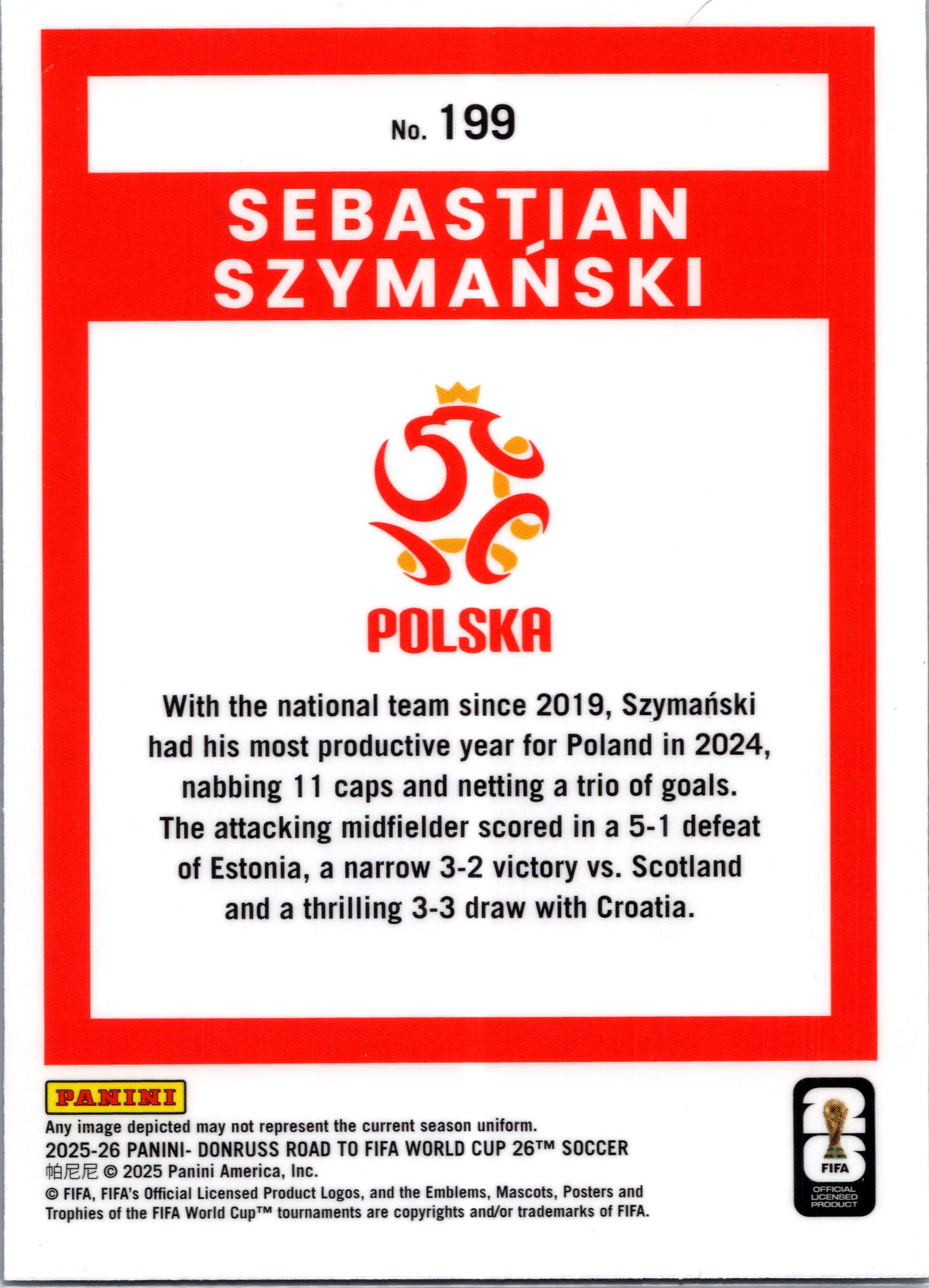 2025 Panini Donruss Optic Road to FIFA World Cup 26 Sebastian Szymański #199