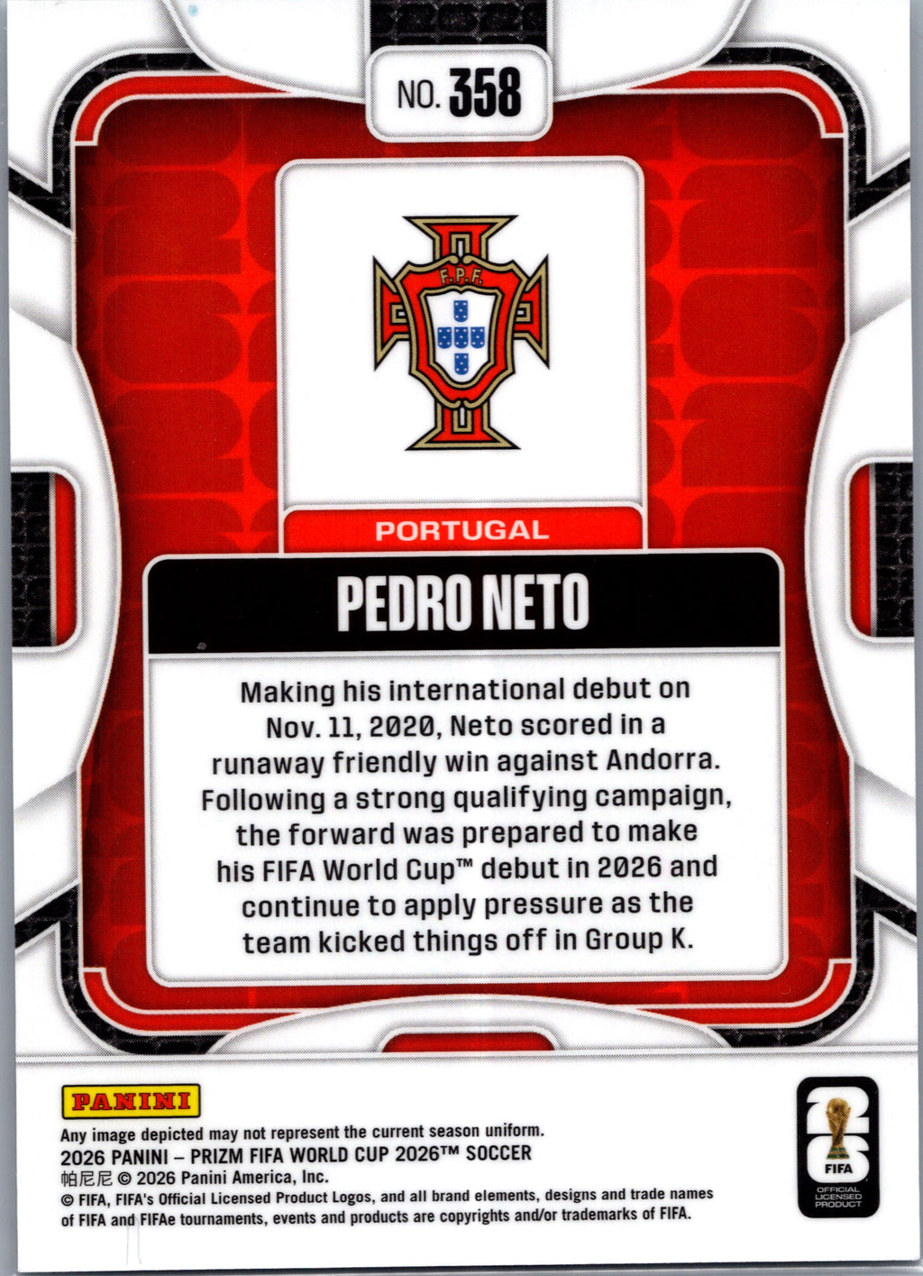 2026 Panini Prizm FIFA World Cup Pedro Neto #358