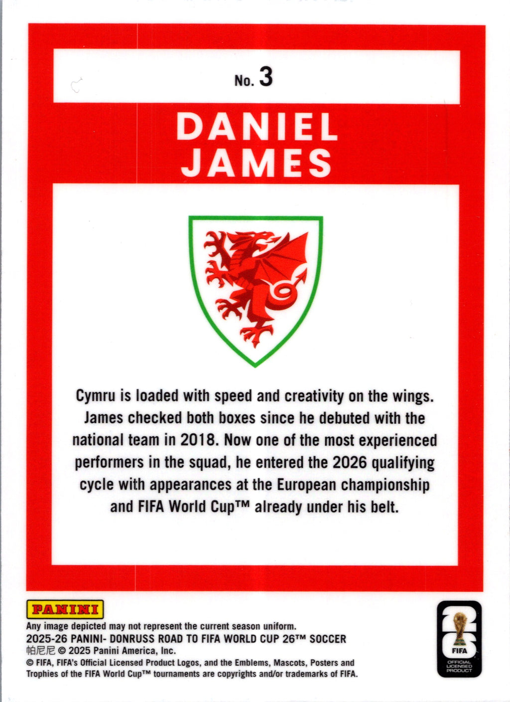 2025 Panini Donruss Road to FIFA World Cup 26 Soccer Daniel James #3