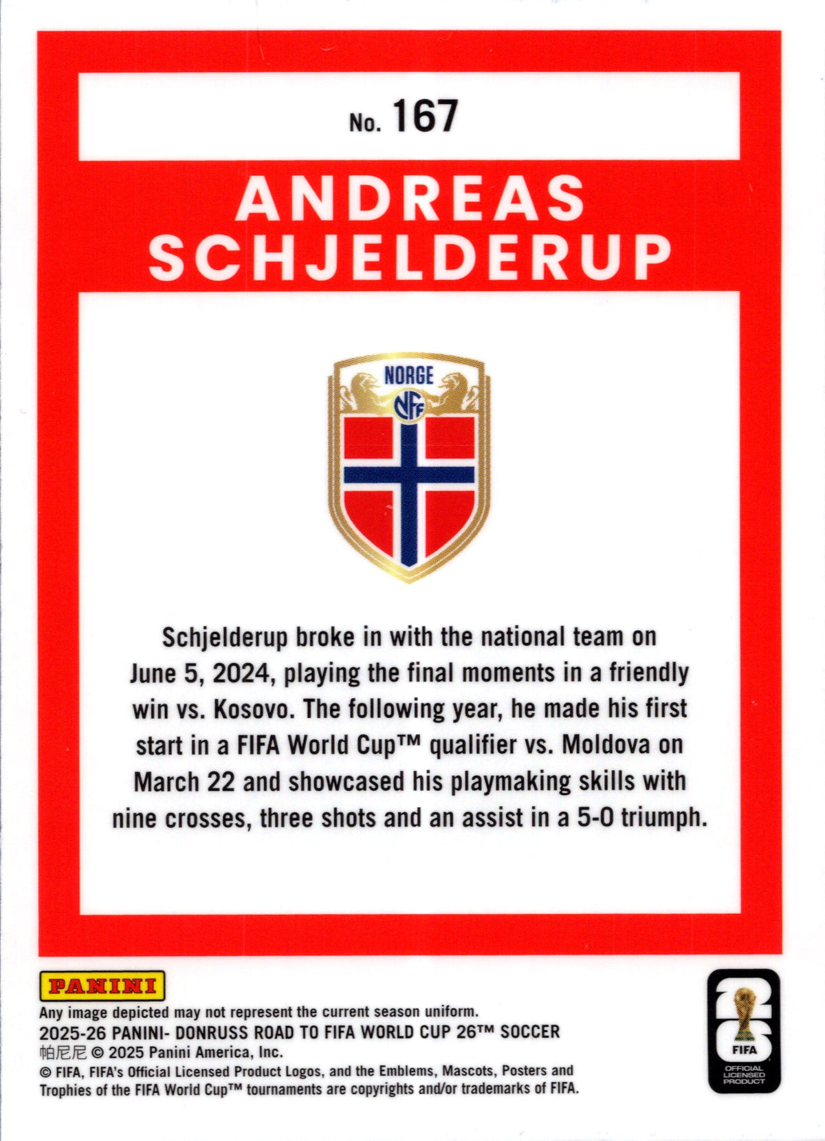 2025 Panini Donruss Optic Road to FIFA World Cup Andreas Schjelderup #167