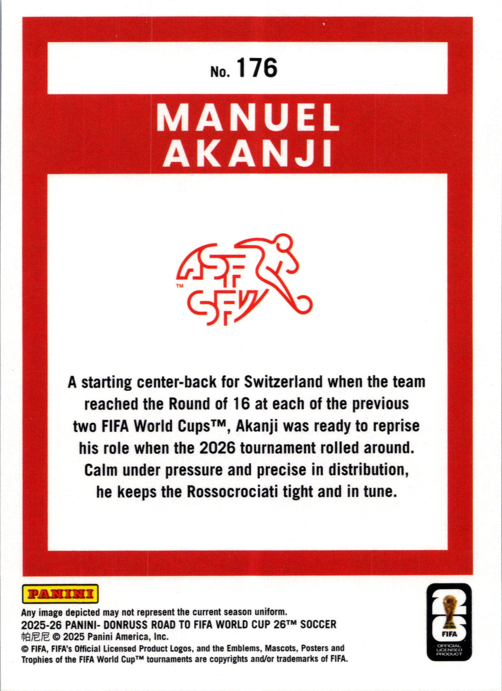 2025 Panini Donruss Road to FIFA World Cup 2026 Manuel Akanji #176 Silver Diamond