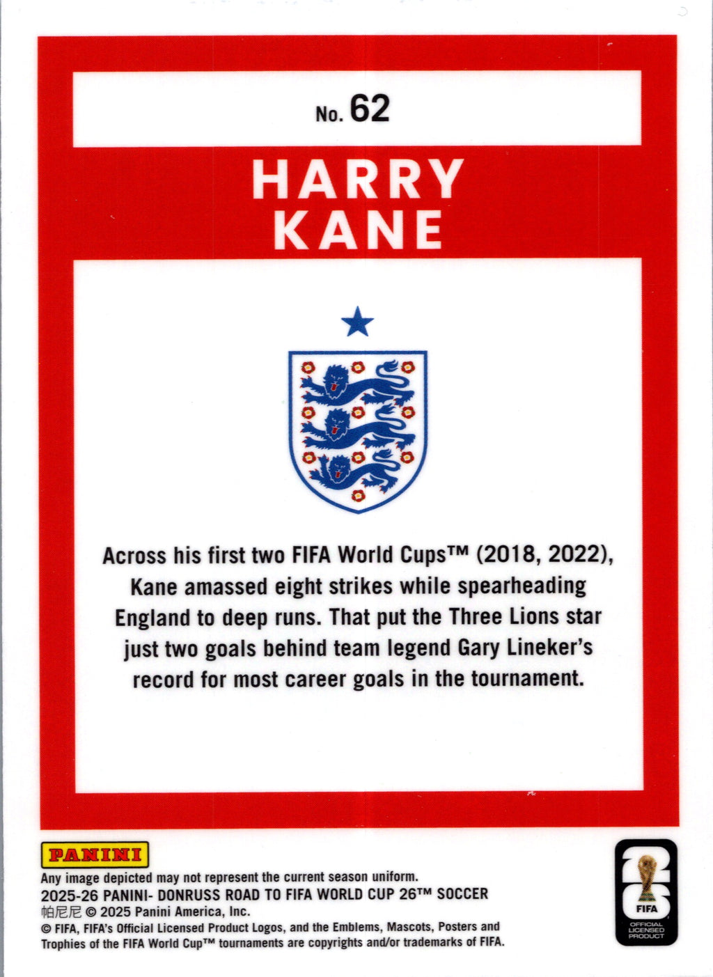 2025 Panini Donruss Road to FIFA World Cup 26 Soccer Harry Kane #62 Optic