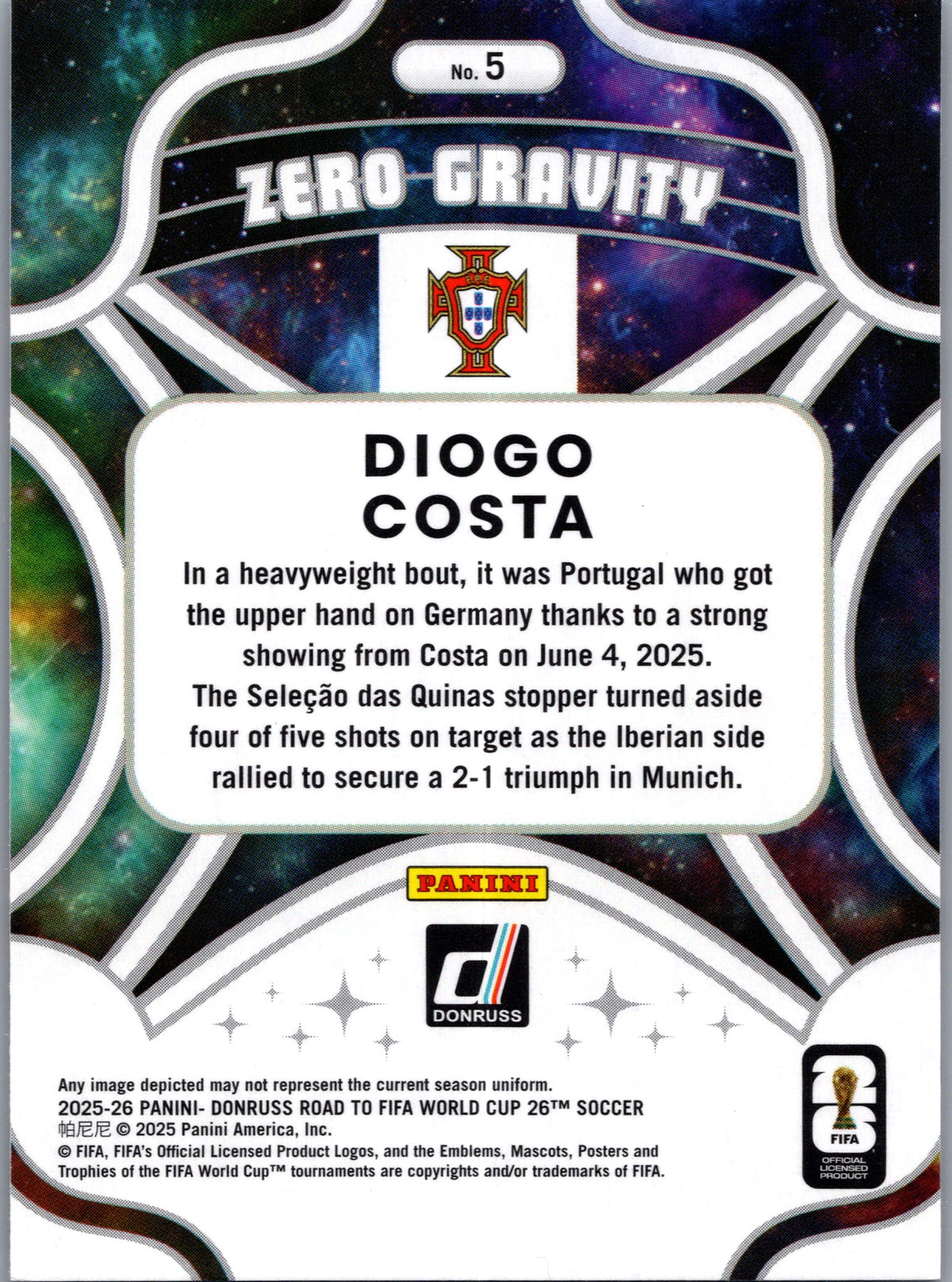2025 Panini Donruss Road to FIFA World Cup 26 Zero Gravity Diogo Costa #5 Red