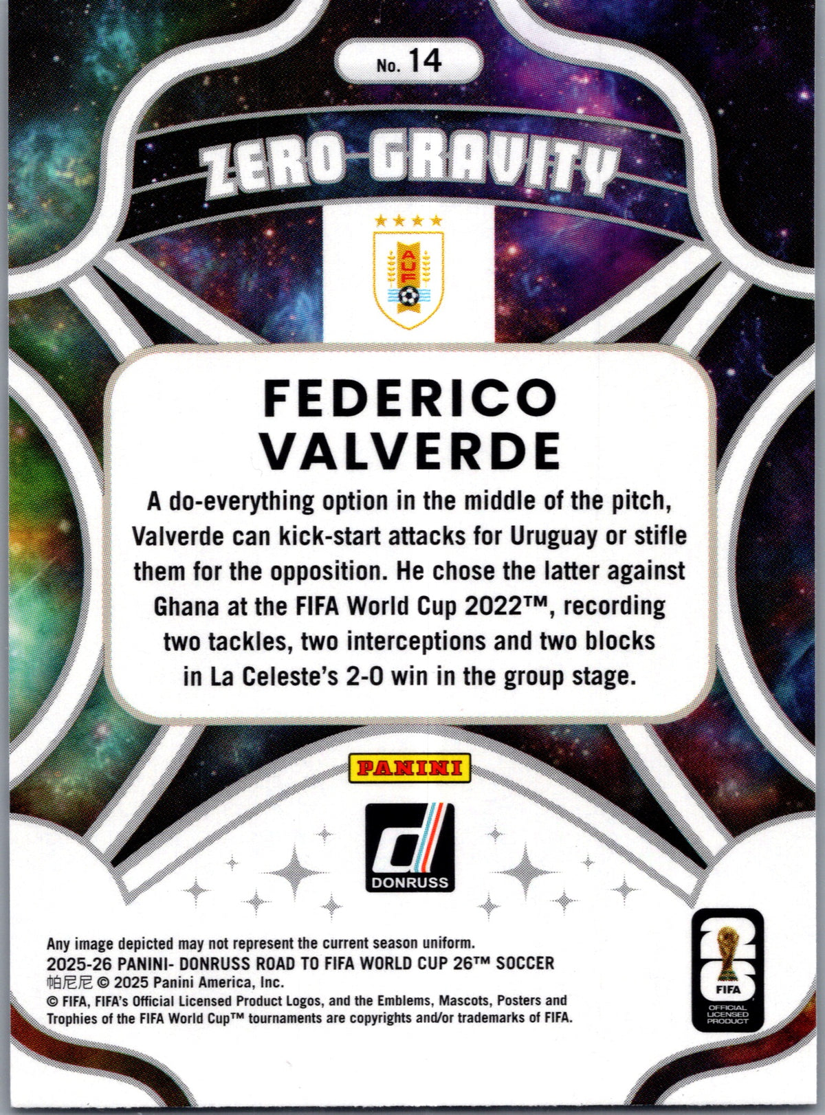 2025 Panini Donruss Road to FIFA World Cup 26 Soccer Zero Gravity Federico Valverde #14